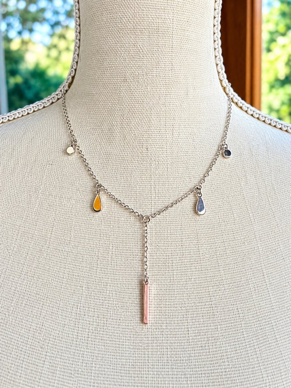 LC Lauren Conrad Silver Tone Y-Drop Necklace Layered Delicate Jewelry
